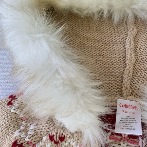 GYMBOREE NWT -GIRLS FAUXFUR HOODED ZIP UP SWEATER. Sz small 5/6 - Picture 3 of 4